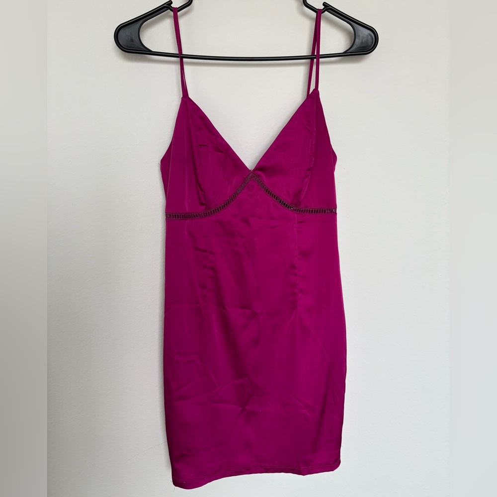 Blue Blush Fuchsia Slip Dress with Lace Trim Small